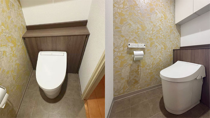 ボタニカル柄×イエローの明るいトイレにリフォーム｜さいたま市