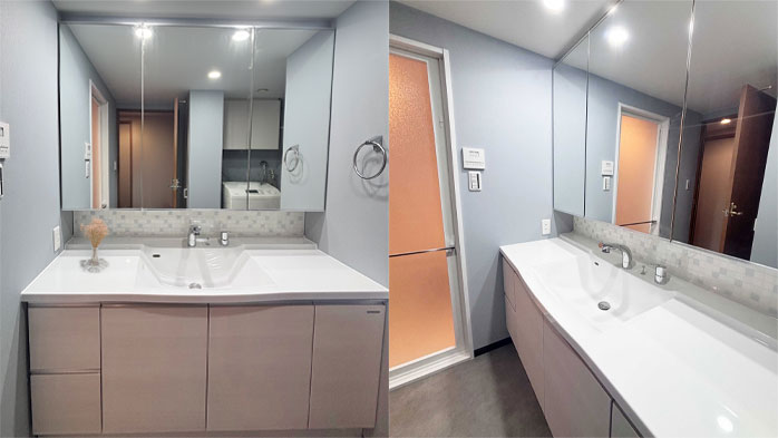 ブルーが映えるさわやか洗面室にリフォーム｜さいたま市